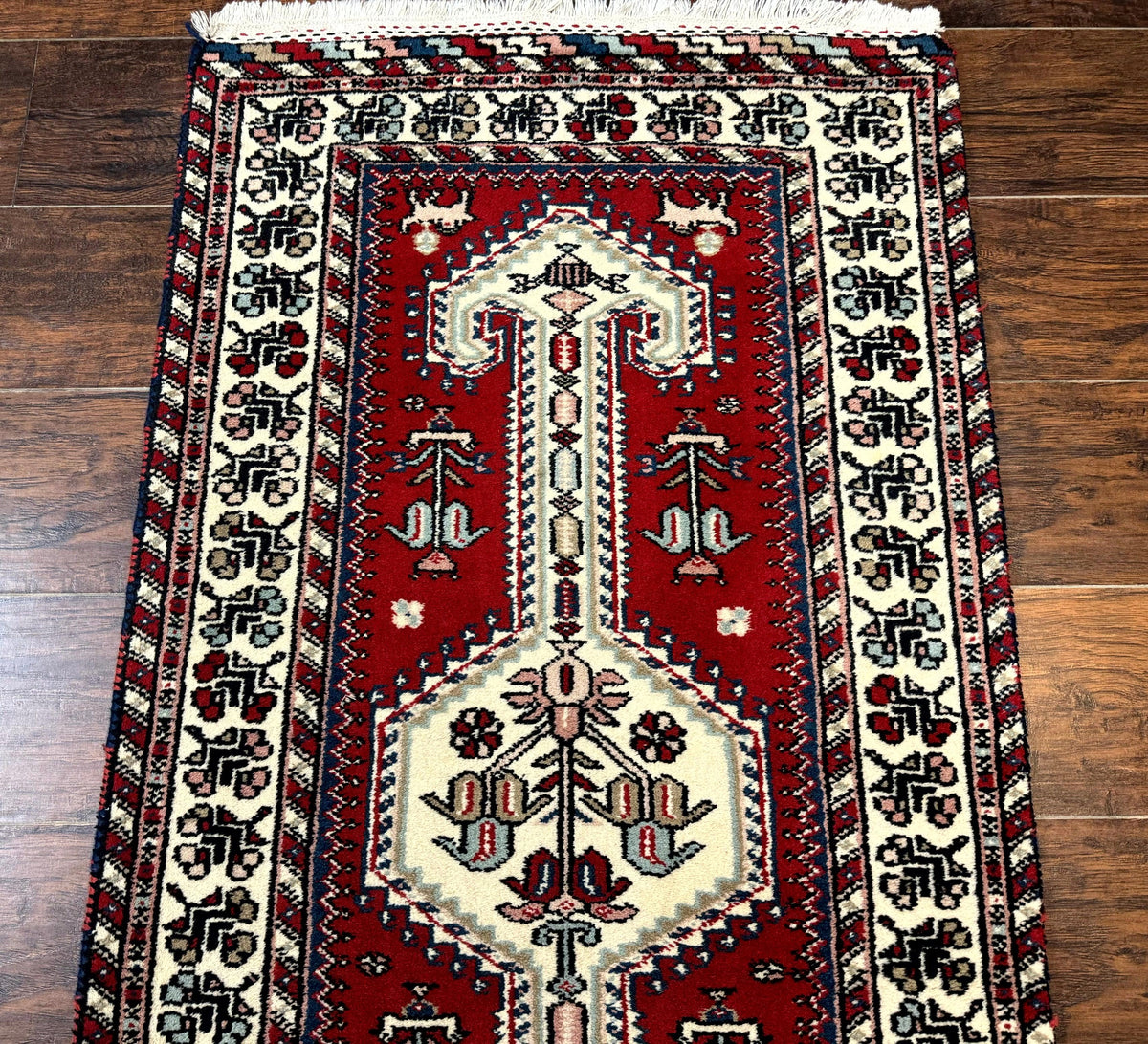 Indo Persian Runner Rug 2.6 x 12, Heriz Geometric Caucasian Design, Animal Pictorials, Tribal Runner Rug, Vintage Handmade Wool Red - Jewel Rugs, view 8