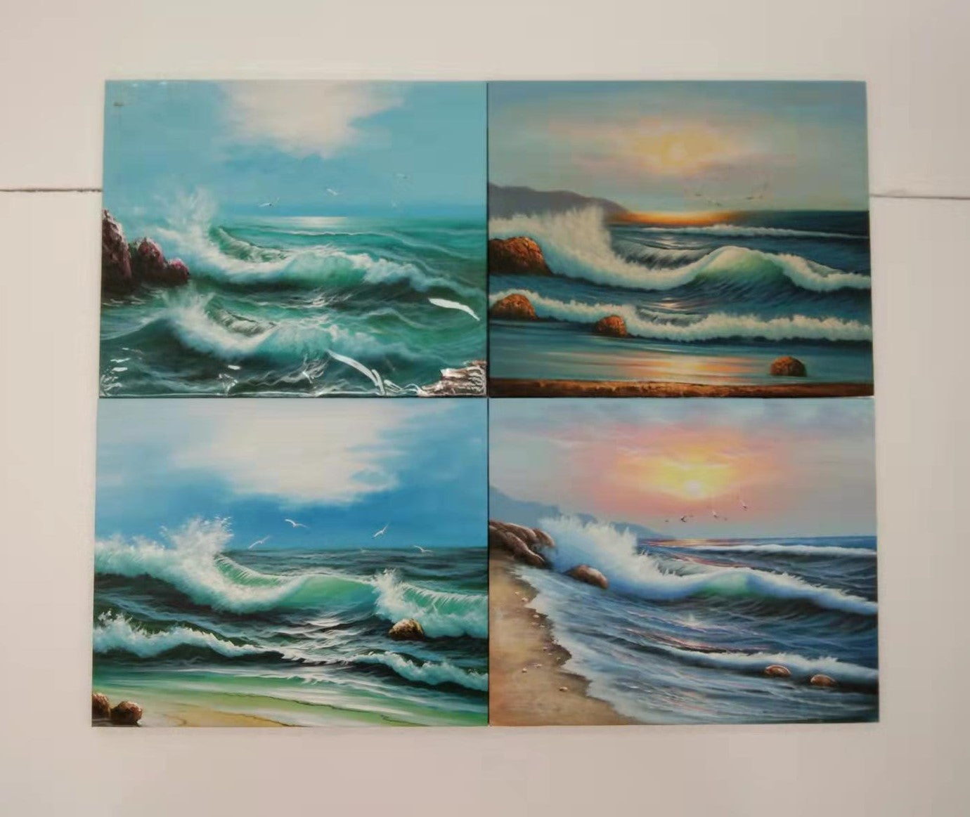 Set of 4 Oil Painting-Waves image