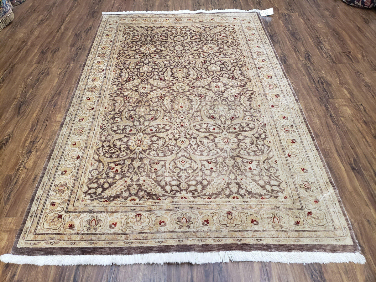 Vintage Pak-Persian Area Rug 4.7 x 7.2 Wool Hand-Knotted Beige & Brown Oriental Pakistani Peshawar Carpet 4x6 - 5x7 Decorative Farmhouse Rug - Jewel Rugs, view 2