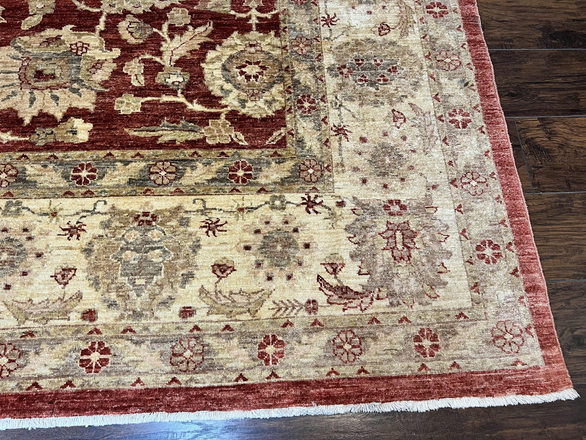 Pak Persian Rug 10x14, Sultanabad Mahal Peshawar Chobi Carpet, Large Vintage Wool Oriental Rug, Maroon & Beige, Floral Allover, Handmade - Jewel Rugs, view 10