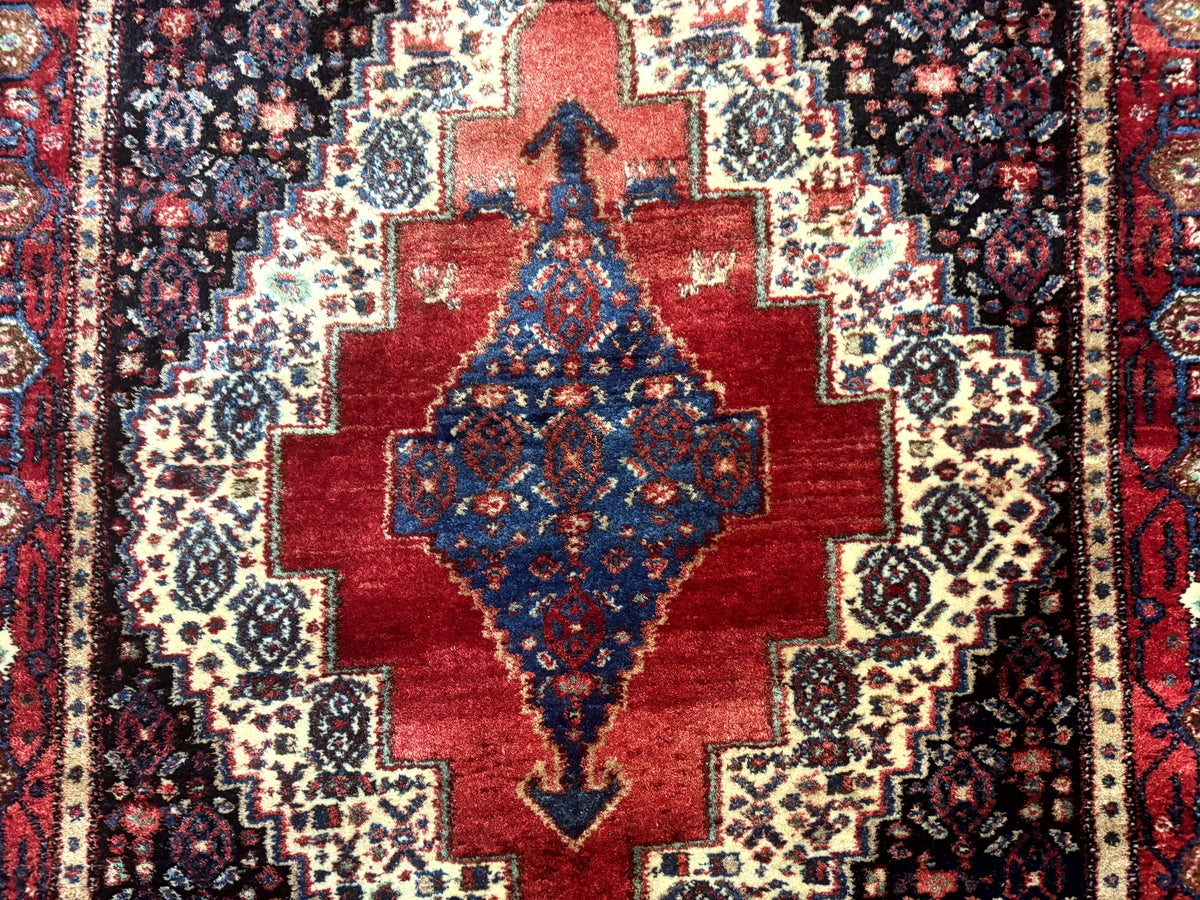 Antique Persian Kurdish Senneh Rug 4x5 Tribal Carpet Wool Geometric Medallion - Jewel Rugs, view 5