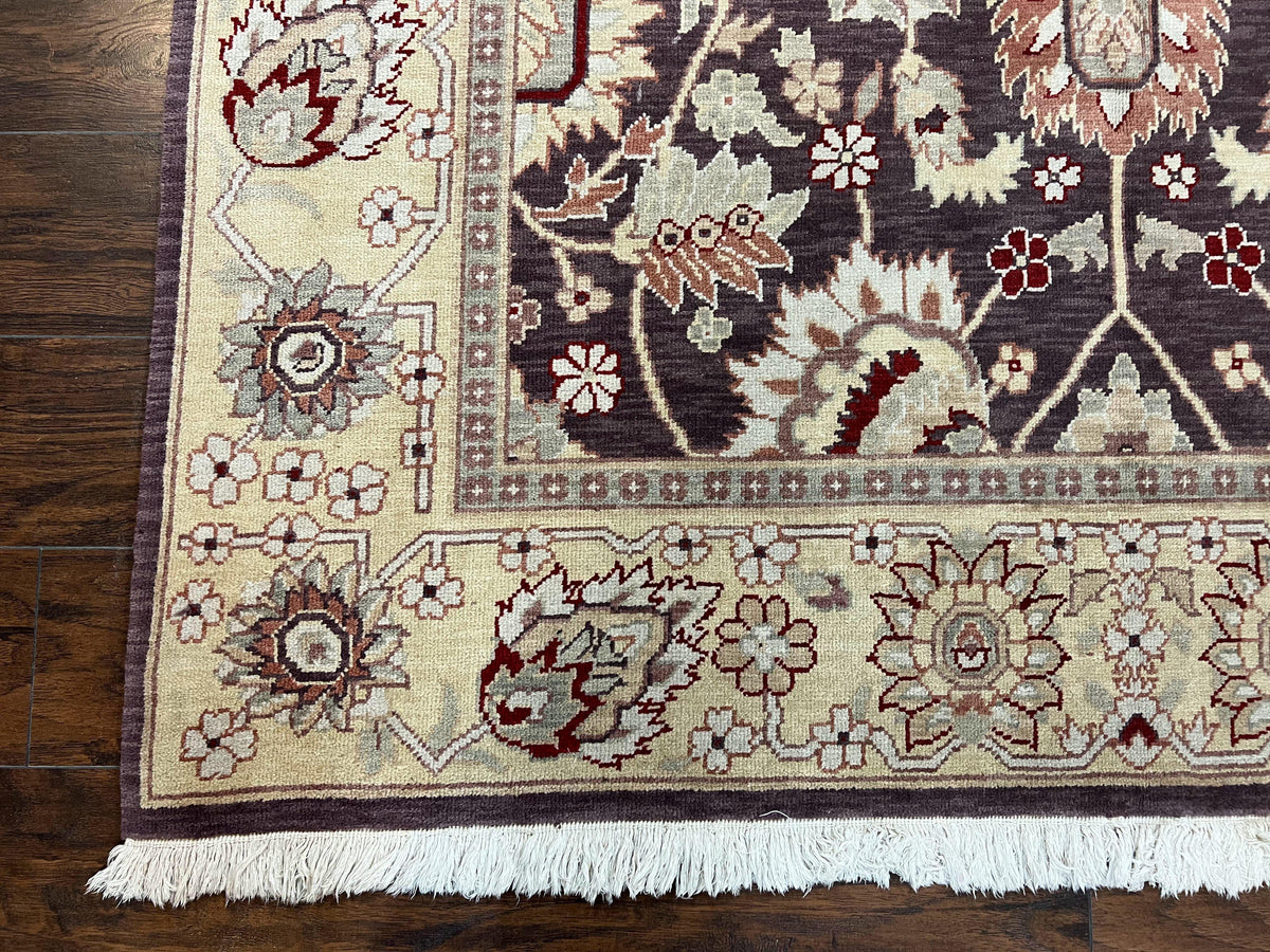 Vintage Indo Mahal Area Rug 6x9, Indian Persian Oriental Carpet 6 x 9, Puce Eggplant Tan Beige Rug, Hand-Knotted, Large Floral Design Wool - Jewel Rugs, view 9