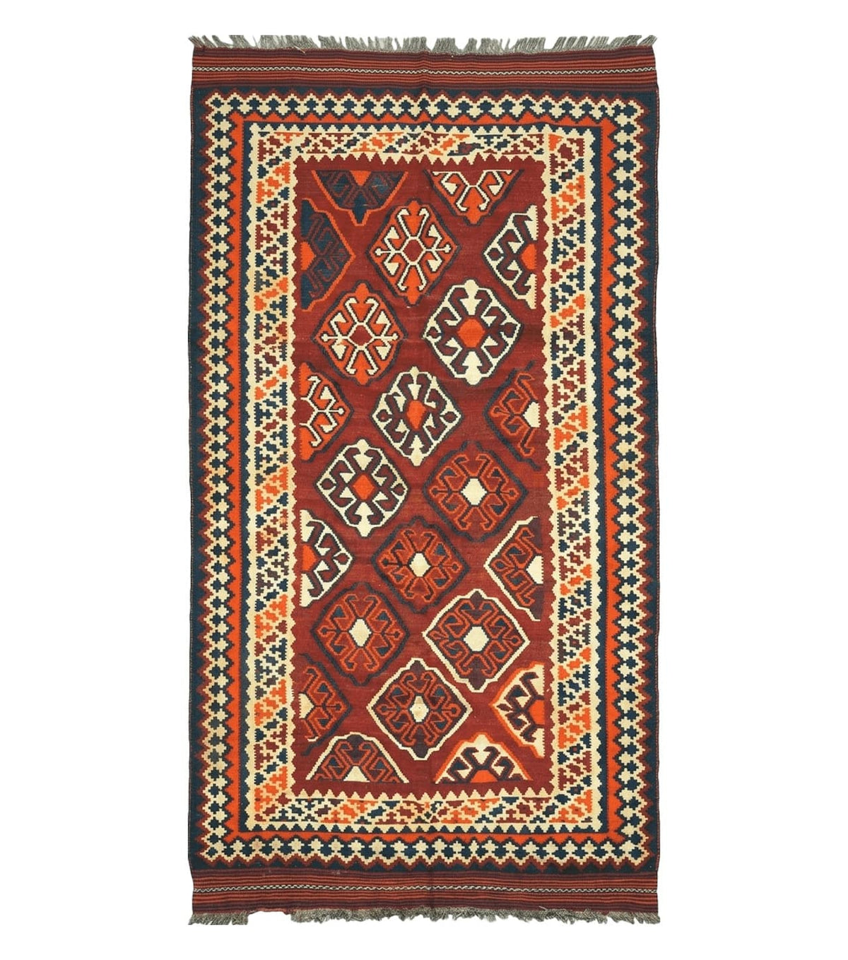 5' X 10' Antique Turkish Kilim Handmade Flat Weave Wool Rug Red Colorful Veg Dye Bohemian Boho Chic Tribal Style And Design - Jewel Rugs