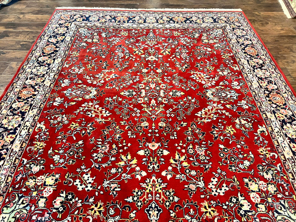 Indo Persian Sarouk Rug 8x10, Red, Floral Allover, Handmade Vintage Wool Carpet, Traditional Rug - Jewel Rugs, view 5