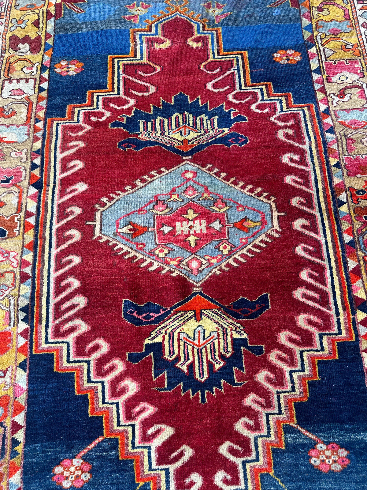 Antique Turkish Rug 4x6 | Red, Blue & Gold | Hand-Knotted Wool - Rugistan, view 5