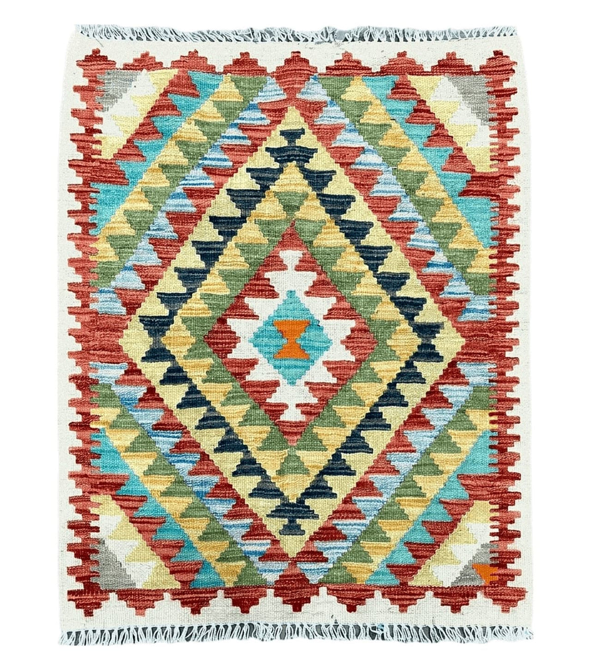 Small Kilim Rug 2x3 Colorful Turkish Kilim Accent Rug New Flatweave Wool Kilim Chobi Kilim Diamond Zigzag Playroom Rug - Jewel Rugs