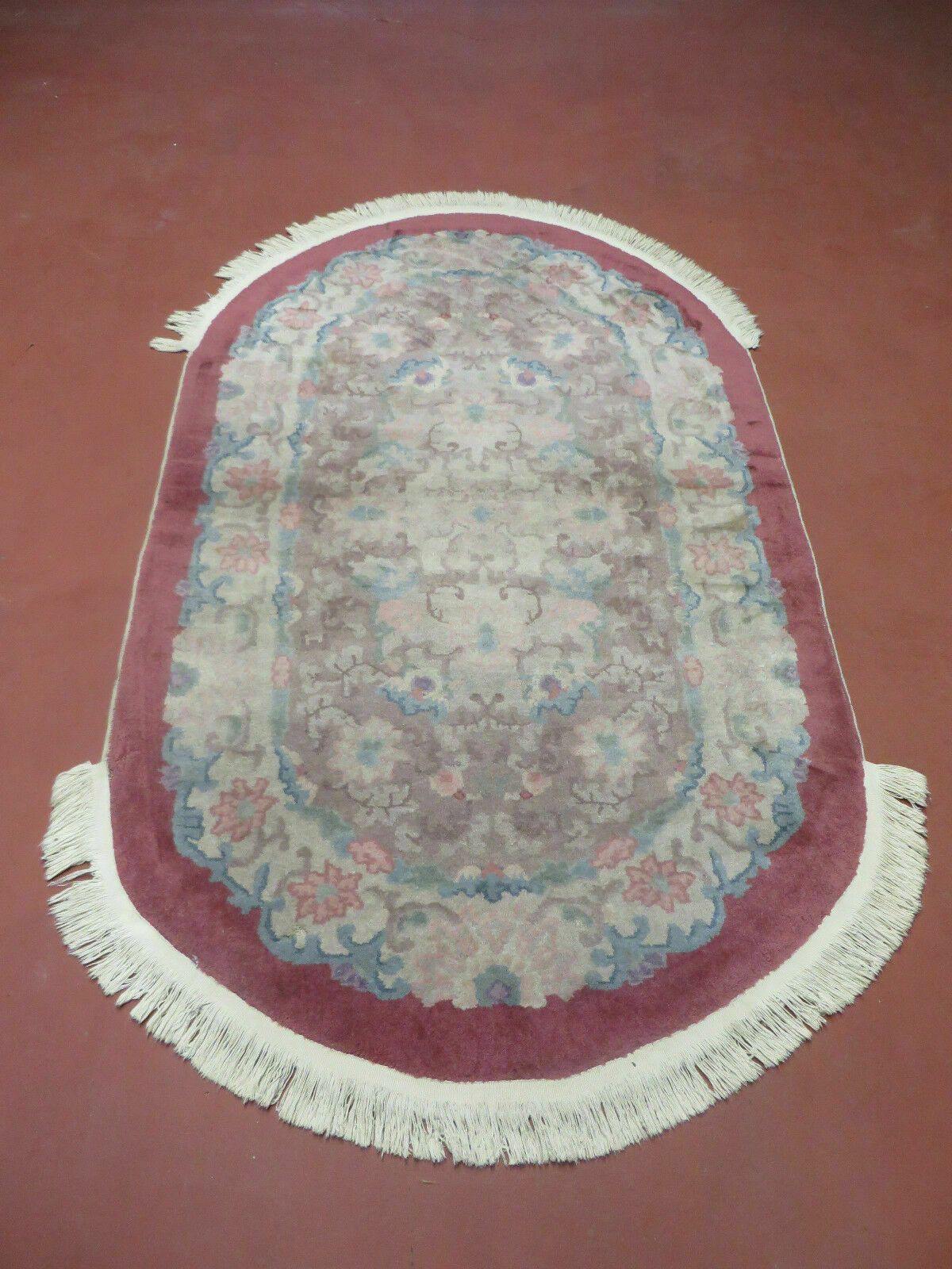 Oval Chinese Art Deco Rug 3x5 Vintage Wool Carpet - Jewel Rugs, view 2