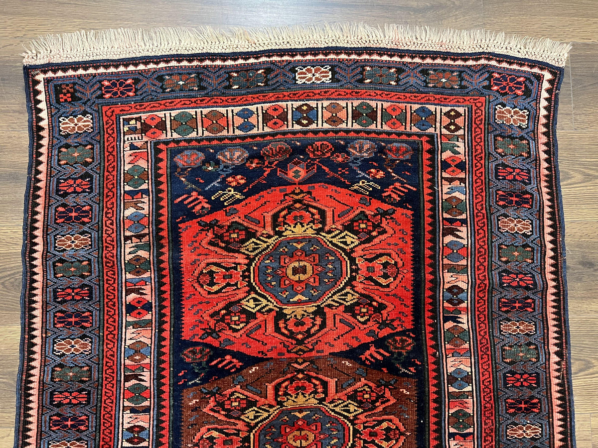 Antique Caucasian Seychour Rug 3.7 x 5.5, Collectible Oriental Carpet, Navy Blue and Red, Fine Kuba Rug, Vintage Rug, Wool Hand Knotted Rug - Jewel Rugs, view 4
