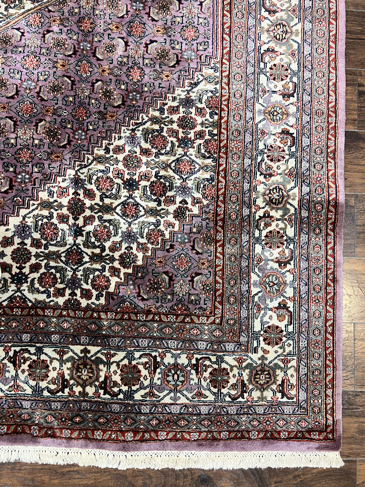 Indo Persian Bidjar Rug 8x10, Purple and Ivory Hand Knotted Wool Vintage Oriental Carpet, Herati Mahi Pattern, 8 x 10 Traditional Fine Rug - Jewel Rugs, view 9