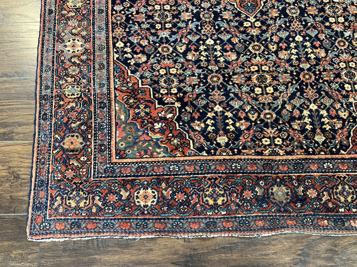 Persian Rug 4x7 Antique Sarouk Farahan Carpet, Navy Blue and Red Wool Rug - Jewel Rugs, view 9