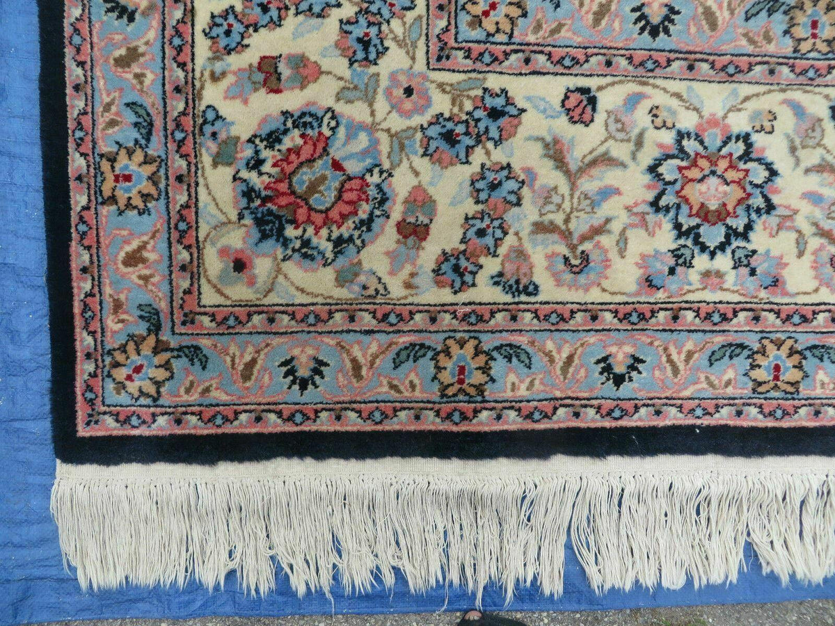 Large Indo Persian Rug 10x14, Wool Hand-Knotted Carpet, Navy Blue Ivory - Jewel Rugs, view 7