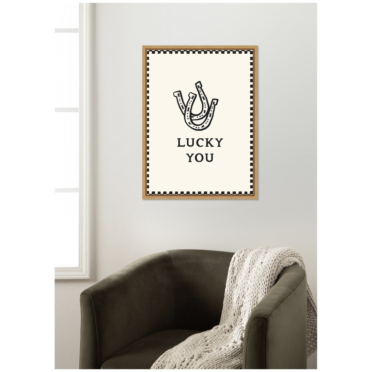 Lucky You Checkerboard Print, Hand Drawn Western Horseshoe Art, Cool Wall Art Motivational Poster by Lucky Guava Framed Canvas Wall Art Print