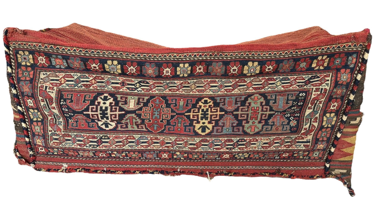 Antique Caucasian Shahsavan Mafrash Bag 2x3 | Red, Navy & Ivory | Hand-Knotted Wool - Rugistan