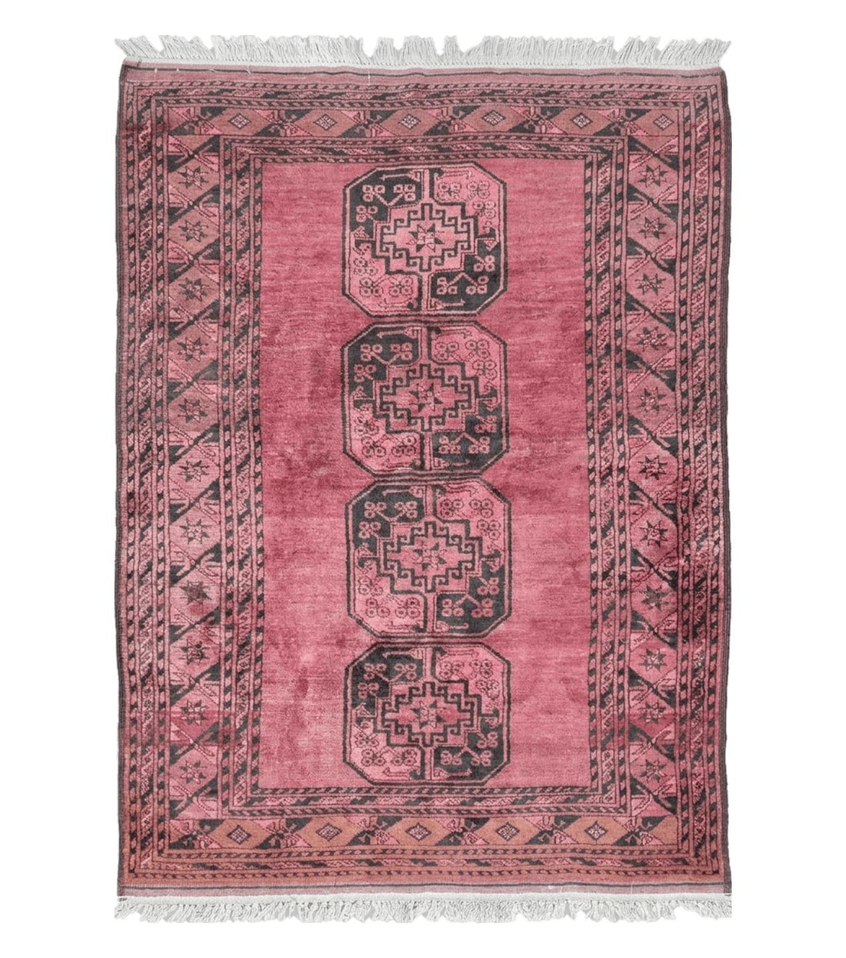 Antique Bukhara Area Rug, Vintage Afghan Bokhara Bashir Rug, 4x6 Hand-Knotted Oriental Carpet, Red & Black Wool Rug, 4' x 5'9 - Jewel Rugs