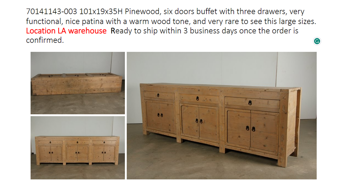 Antique six doors sideboard with drawers (Size and finish vary Approx 8-9ft long)