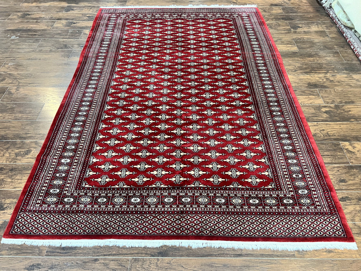 Pakistani Turkoman Bokhara Rug 6x9, Fine Wool Vintage Hand Knotted Handmade Yamud Oriental Carpet 6 x 9, Red Turkoman Rug, Tribal Rug - Jewel Rugs, view 2