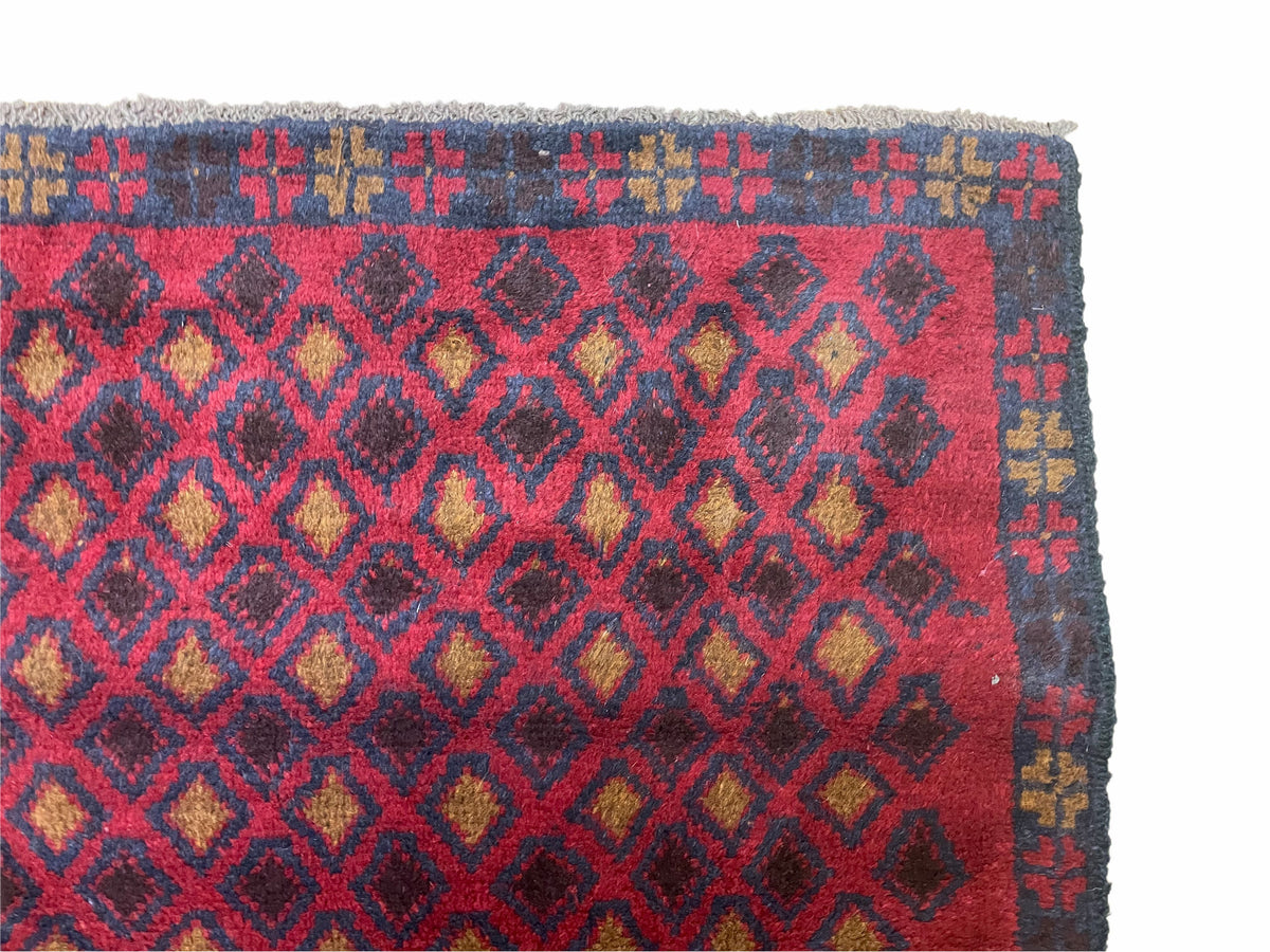 3x5 New Vintage Handmade Tribal Wool Rug Balouch Rug Afghan Rug Red Blue Diamond - Jewel Rugs, view 8