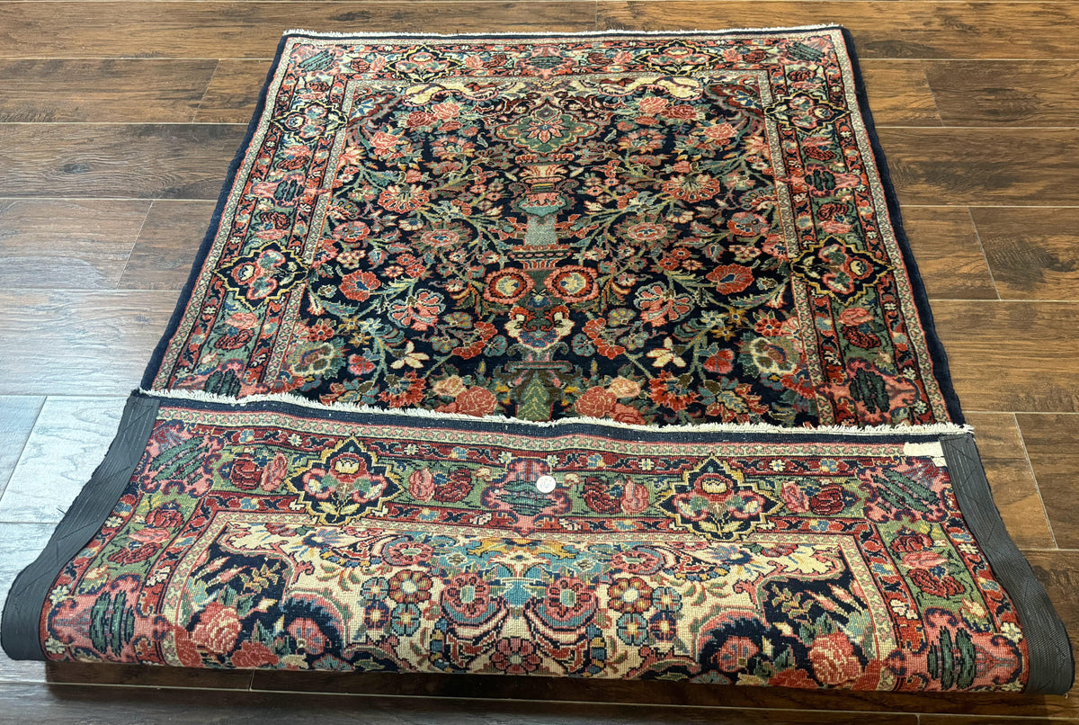 Antique Persian Rug 4x5, Navy Blue 1920s Carpet, Wool, Rare, Fine, Persian Hamadan Bidjar Carpet - Jewel Rugs, view 12
