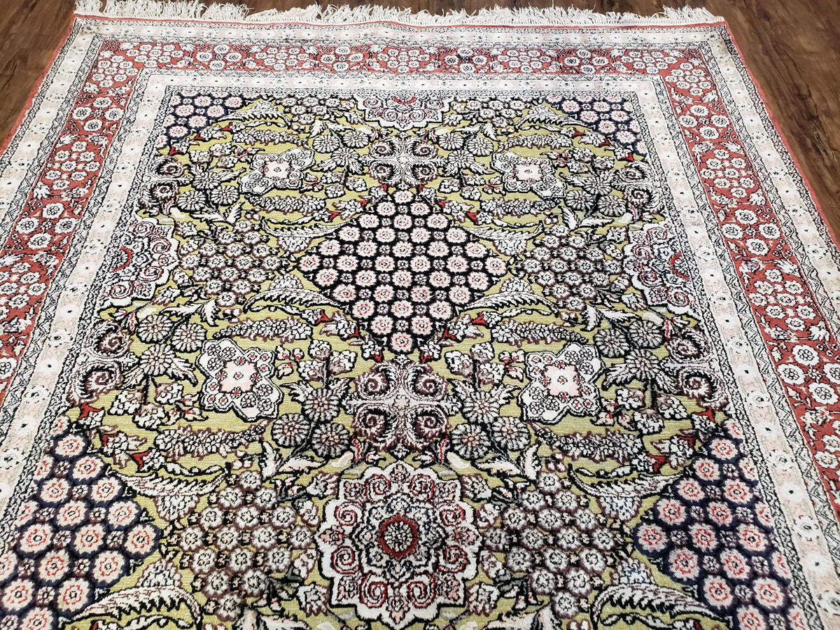 5x8 Indian Kashmiri Silk Rug with Gold Threads - Jewel Rugs, view 4
