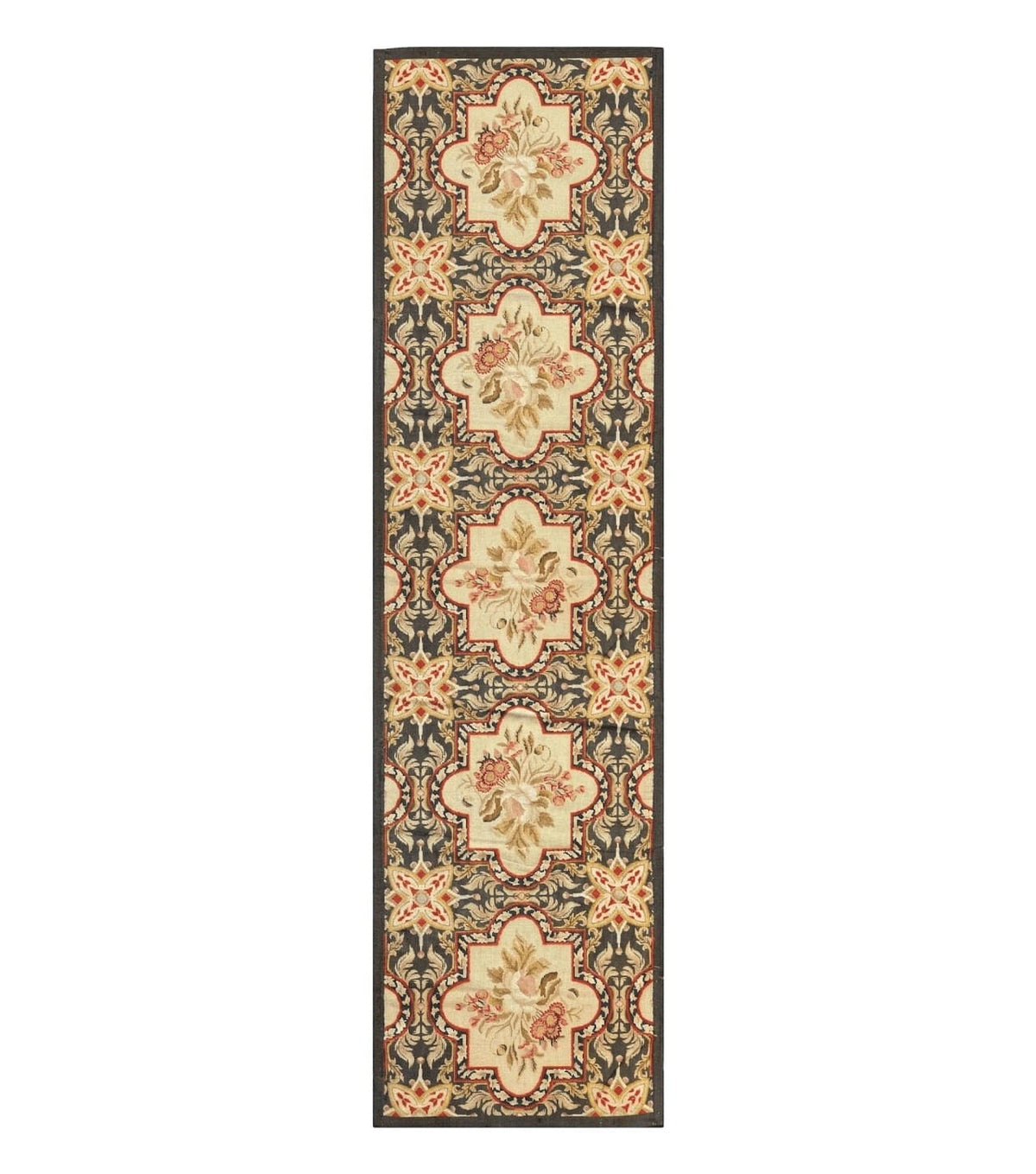 Needlepoint Runner Rug 2.7 x 9.7, European French Design, Wool, Handmade, Vintage - Jewel Rugs