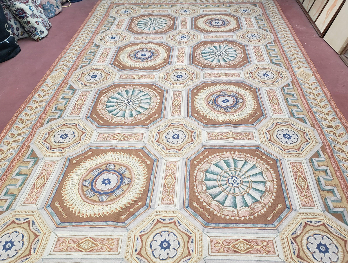 New Chinese Needlepoint Rug 8x14 - 9x14, French European Panel Design, Elegant Dining Room Rug, Flatweave Hand Woven Carpet, Handmade, Wool - Jewel Rugs, view 2