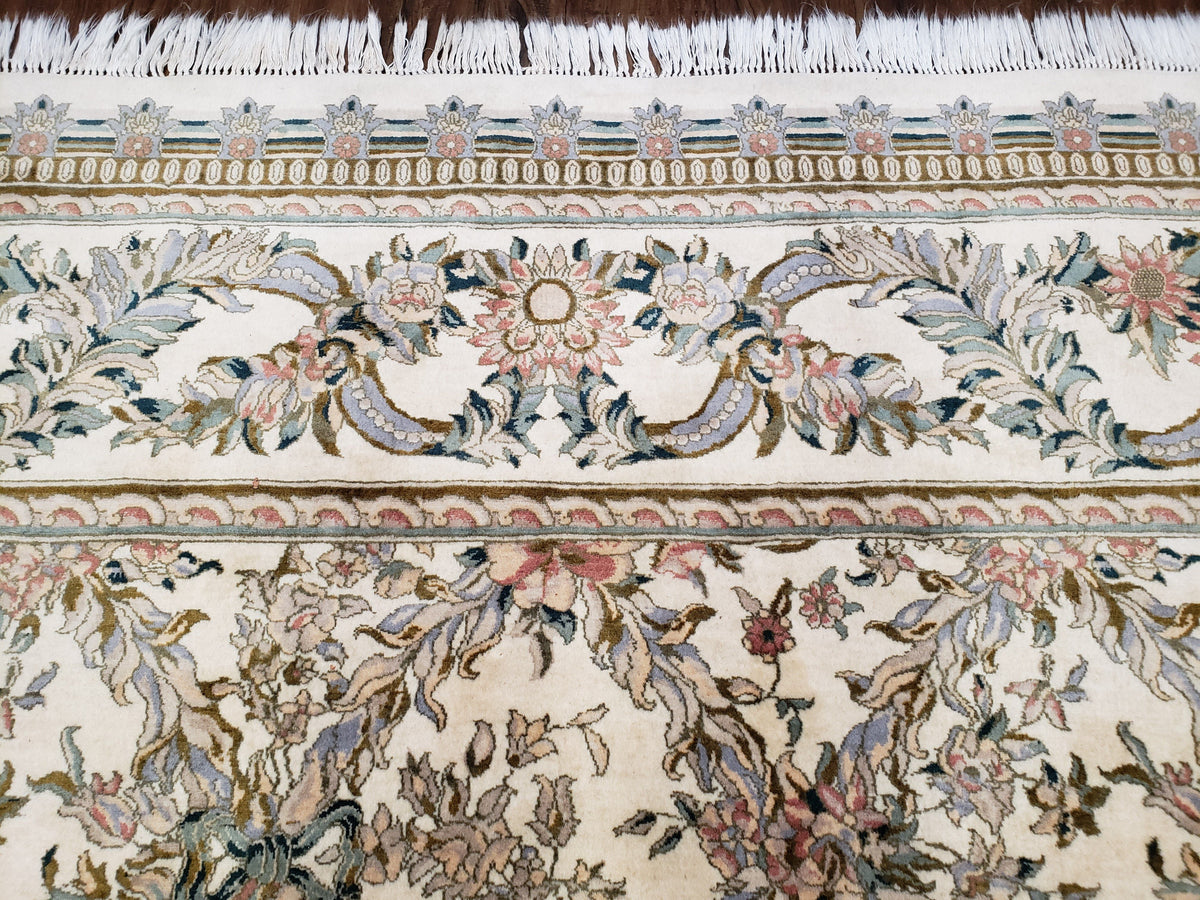 Pak Persian Floral Rug 11 x 12.6, Ivory, Very Fine, Hand Knotted - Jewel Rugs, view 12