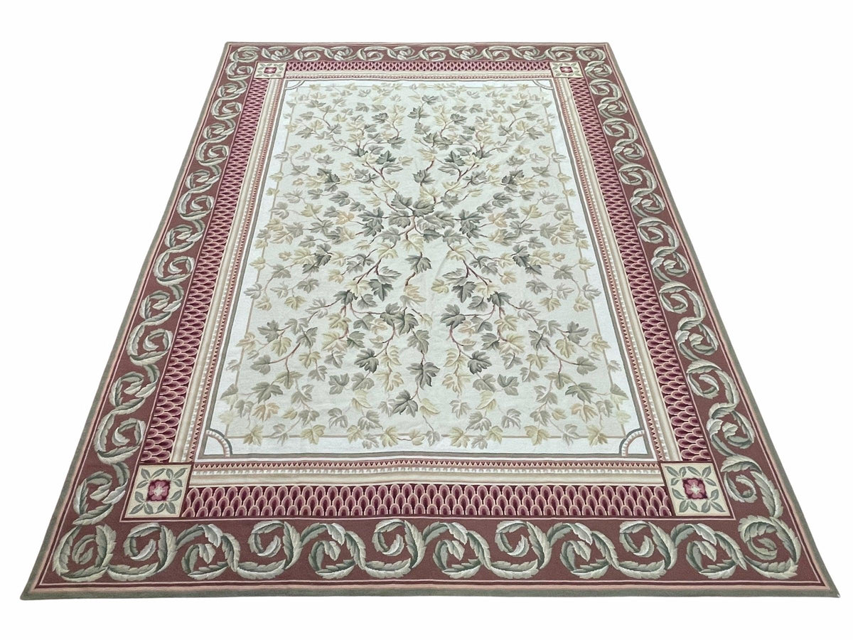 Aubusson Needlepoint Rug 9x12, Flatweave Carpet, Leaves, Wool, New, Handmade - Jewel Rugs, view 2