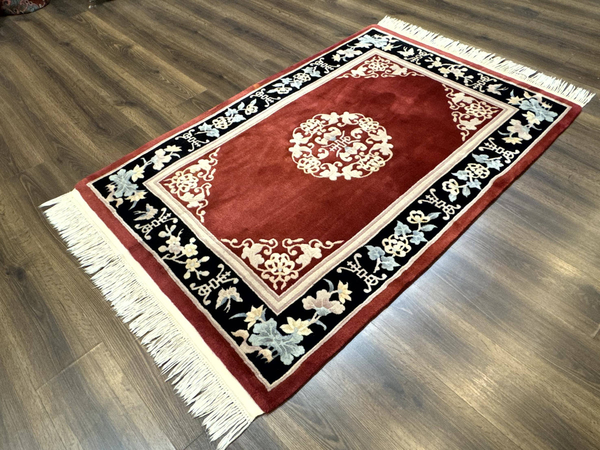 Chinese Wool Rug 4x6, Maroon and Black, Butterflies, Chinese Oriental Carpet, 90 Line Rug - Jewel Rugs, view 3