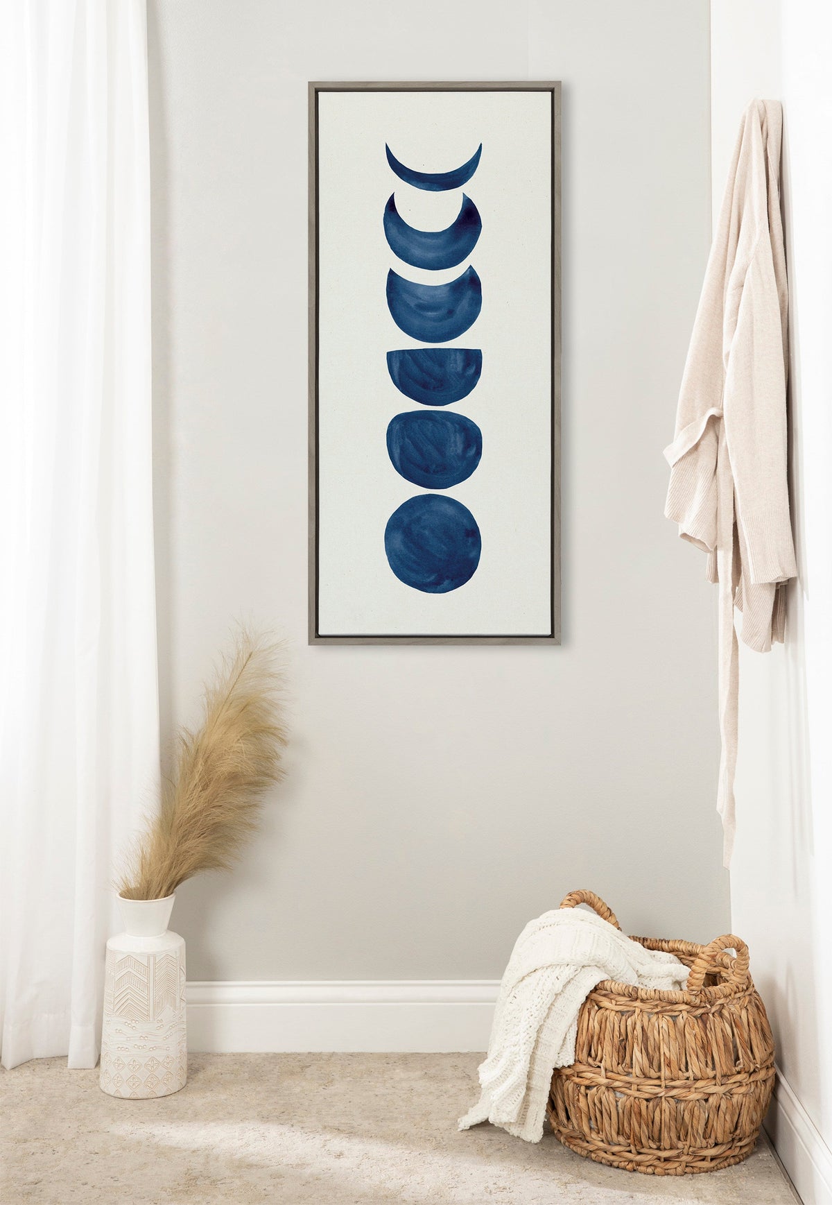 Sylvie Linear Moon Phases Framed Canvas by Teju Reval