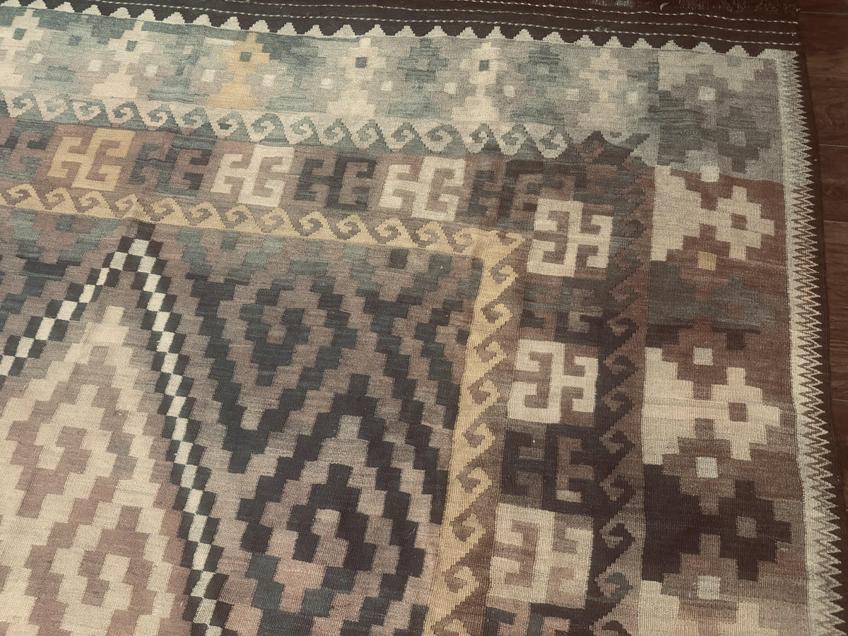 Antique Persian Tribal Kilim Rug 9x12, Zig Zag Pattern Kilim, Zarand Rug, Wool, Earth Tone Colors - Jewel Rugs, view 8