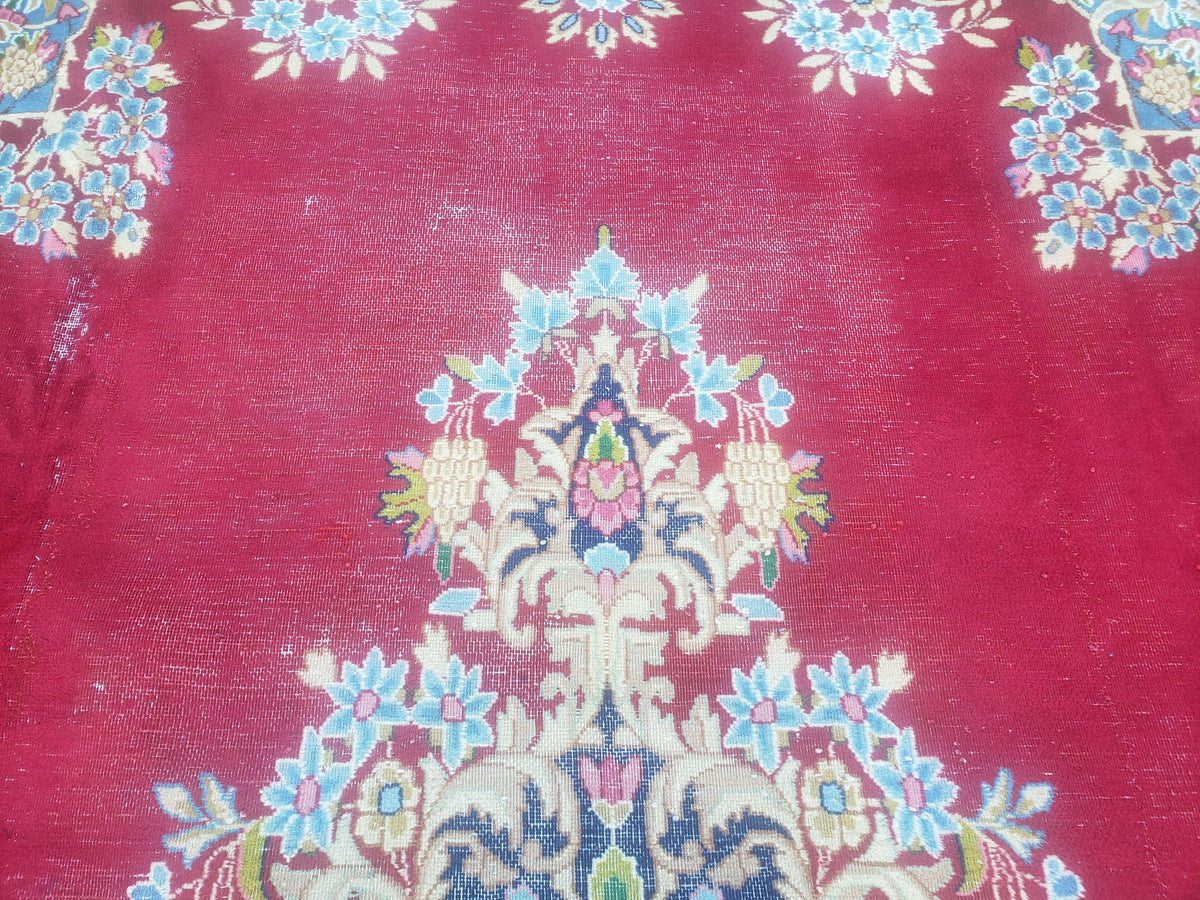Antique Persian Kirman Rug 10x17 Oriental Carpet 10 x 17, Red, Multicolor, Namazian Signature Master Weaver, Shabby Chic, Semi Open Field - Jewel Rugs, view 6
