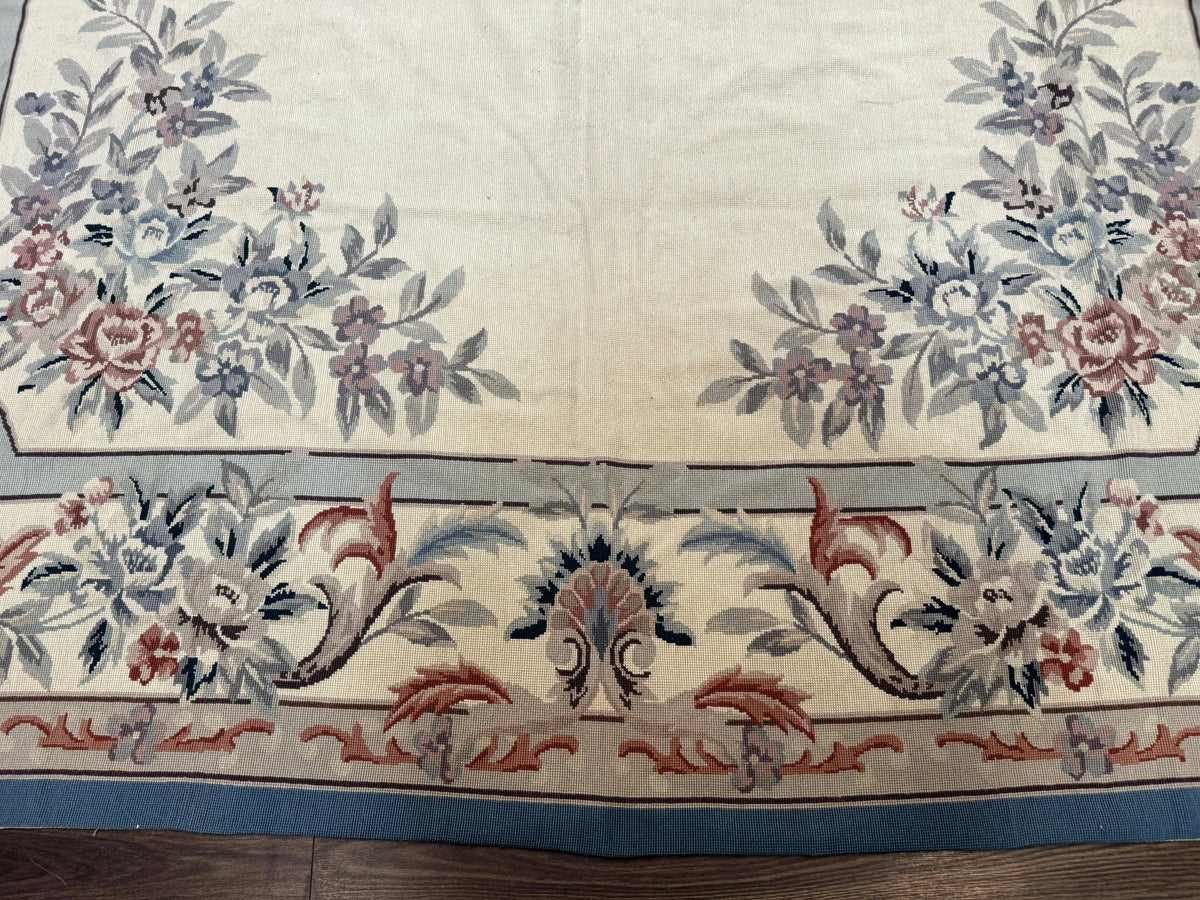 Ivory Needlepoint Rug 8x10, Wool Handmade Carpet - Jewel Rugs, view 6