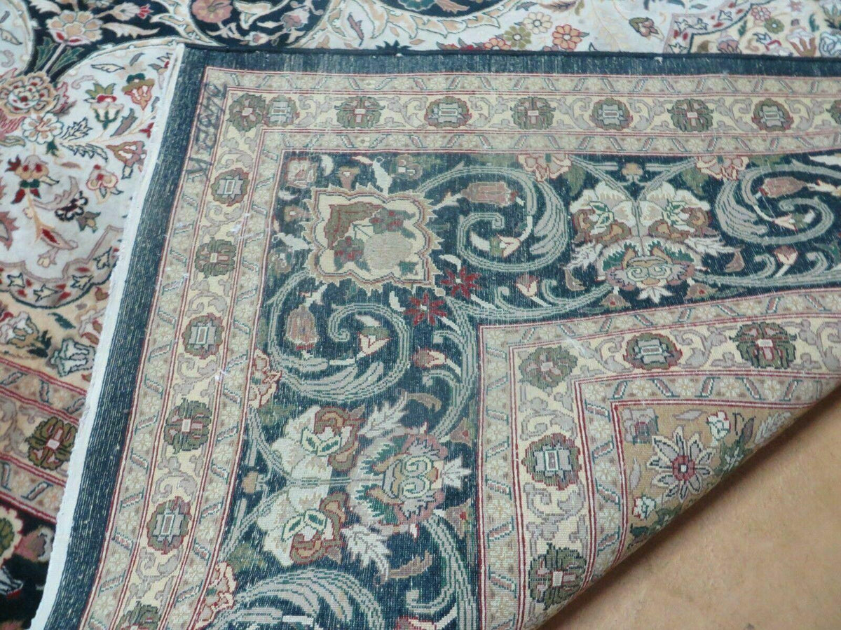 Beautiful Sino Persian Rug 9x12, Elegant High Quality Handmade Wool Oriental Carpet, Medallion with Corner Design, Floral, Black and Ivory - Jewel Rugs, view 9