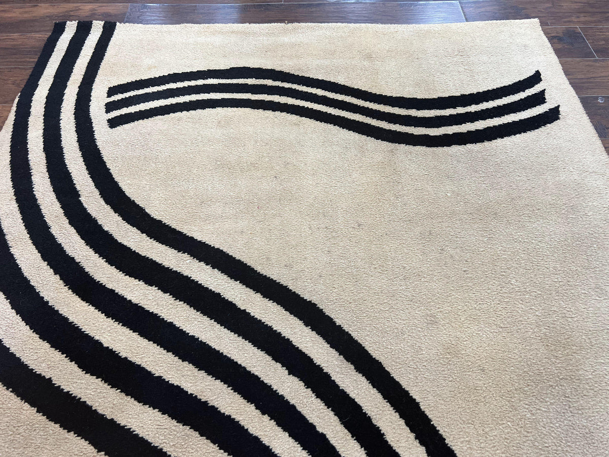 Modern Rug 6x9, Cream and Black, Abstract Pattern - Jewel Rugs, view 4