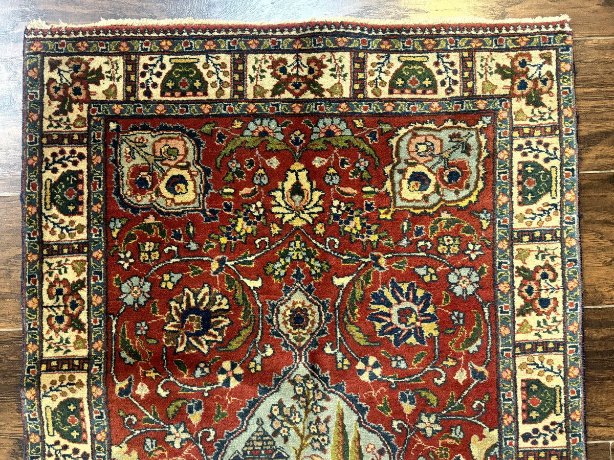 Small Persian Tabriz Rug 2.8 x 4.7, Red, Animal Pictorials, Semi Antique Vintage - Jewel Rugs, view 4