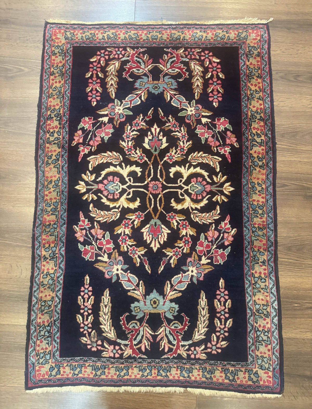 Antique Persian Kerman Rug 2.8 x 4, Navy Blue, Floral - Jewel Rugs, view 3