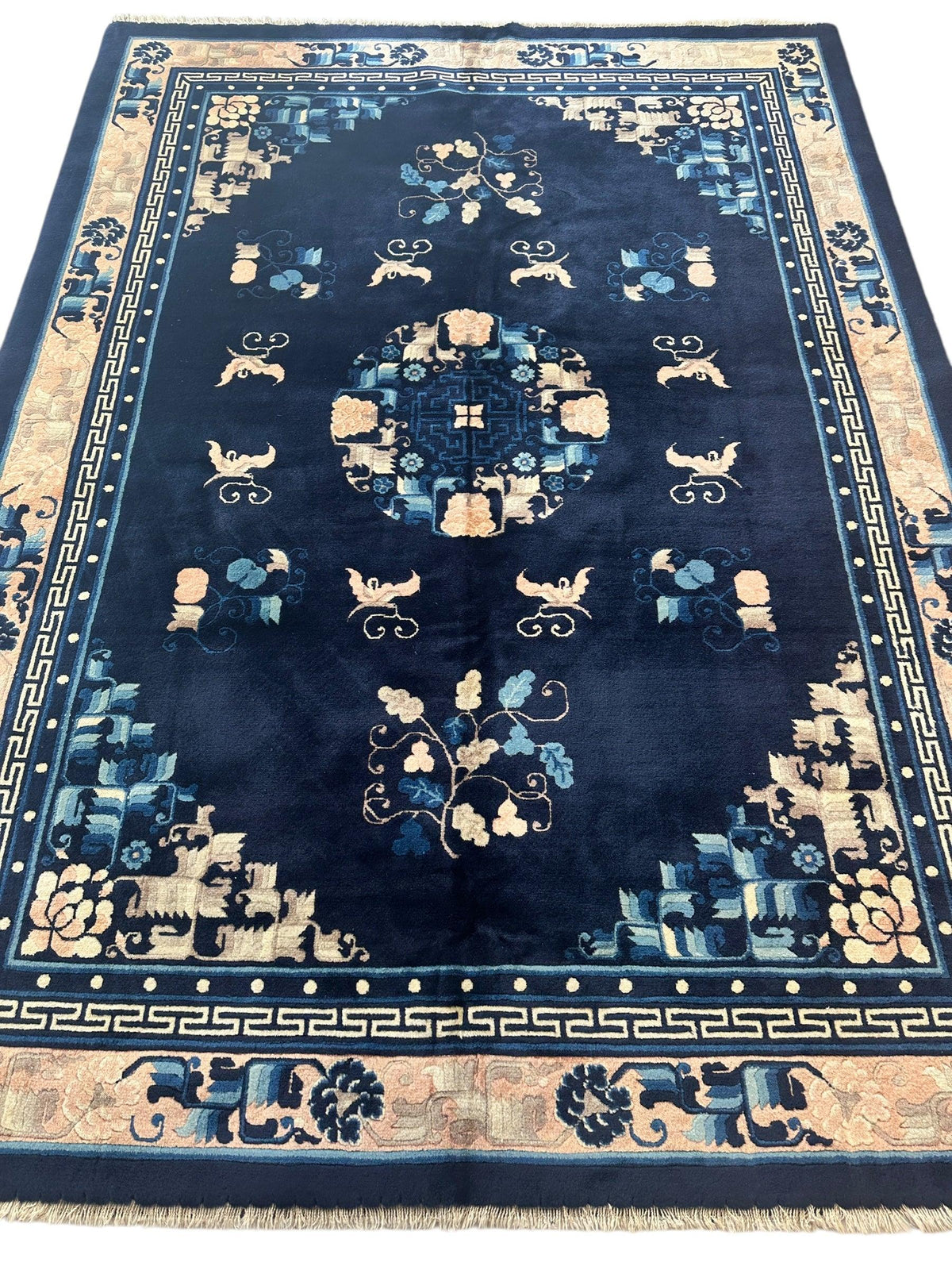 Antique Chinese Rug 6x8 | Navy, Beige & Ivory | Hand-Knotted Wool - Rugistan, view 3