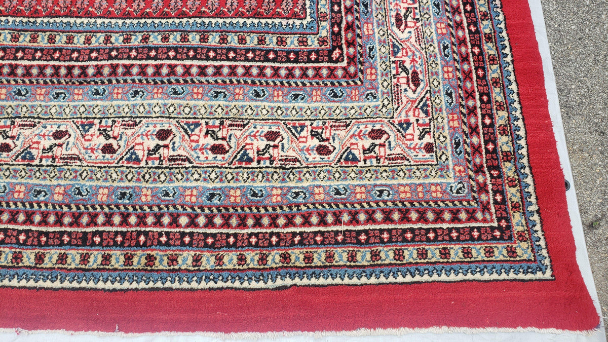 Persian Sarouk Mir Pattern, Red and Beige, Hand-Knotted, Wool, Paisley Boteh Design, 9'9" x 13', Semi Antique - Jewel Rugs, view 9