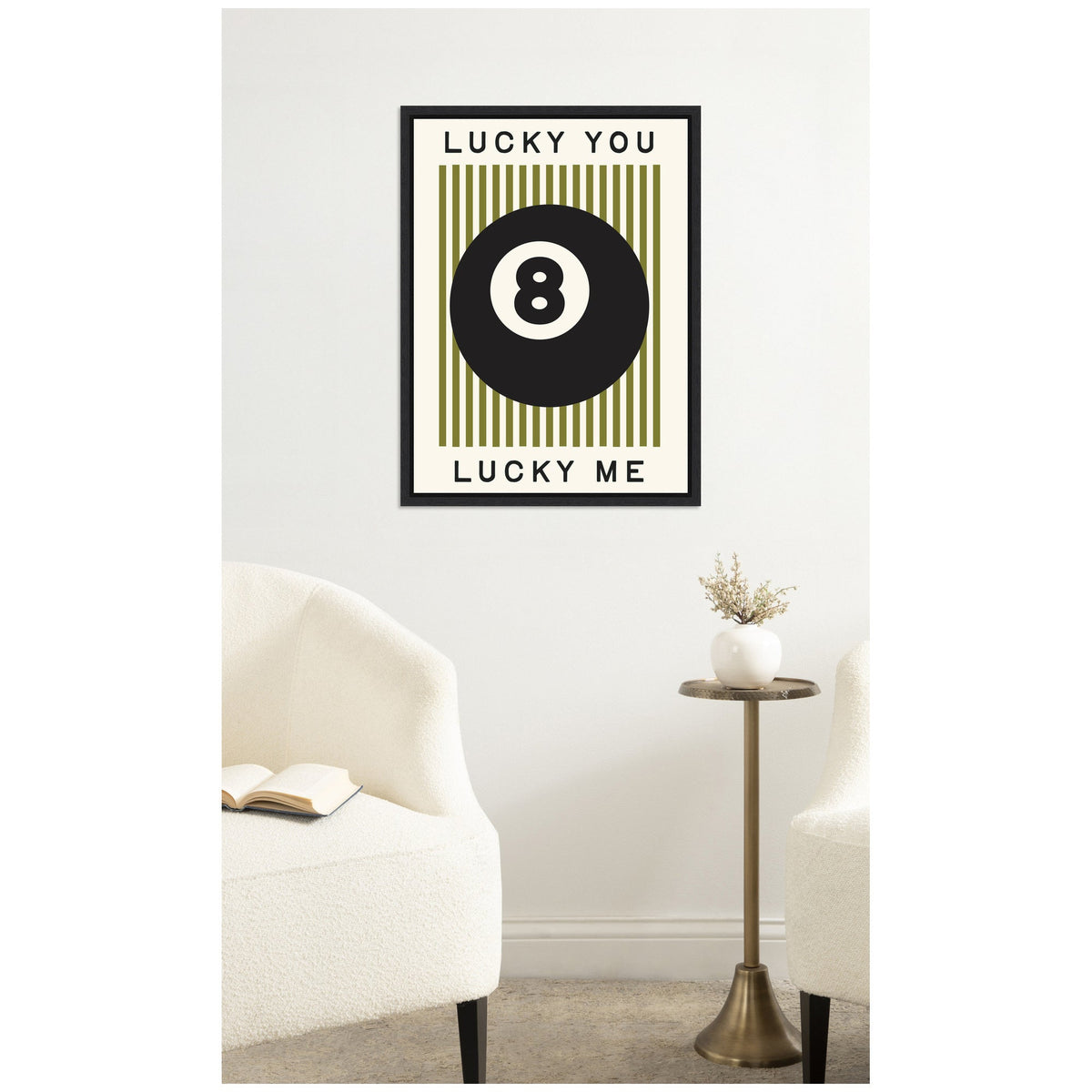 Lucky You Lucky Me Green Striped 8 Ball Print, Dopamine Decor for Home or Apartment Retro Poster by Lucky Guava Framed Canvas Wall Art Print