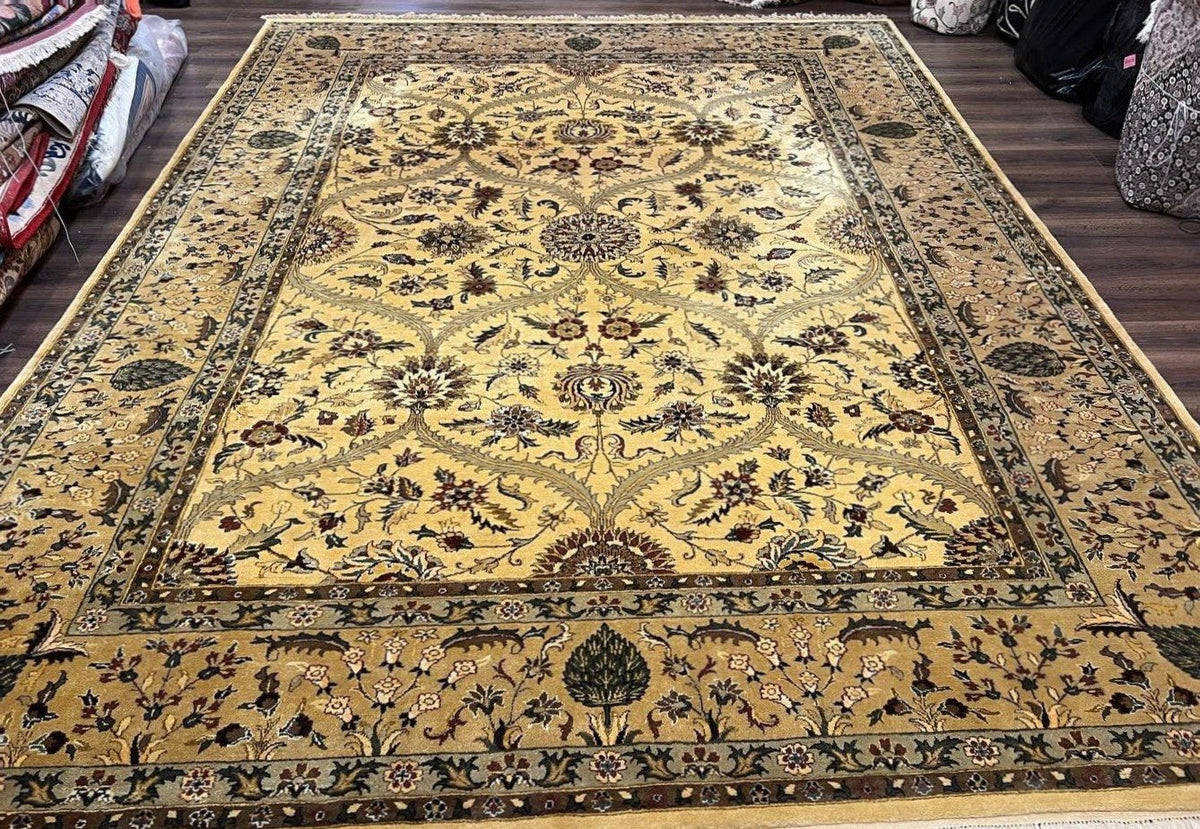 Indo Persian Mahal Rug 10x14, Wool Hand Knotted Oriental Carpet, Cream Floral Allover, Vintage Area Rug 10 x 14, Traditional Rug, Handmade - Jewel Rugs, view 2
