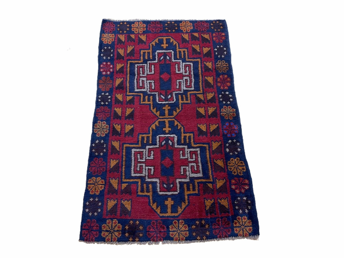 3 X 4.3 Vintage Handmade Tribal Wool Rug Balouch Rug Afghan Rug Red Blue Nice - Jewel Rugs, view 2