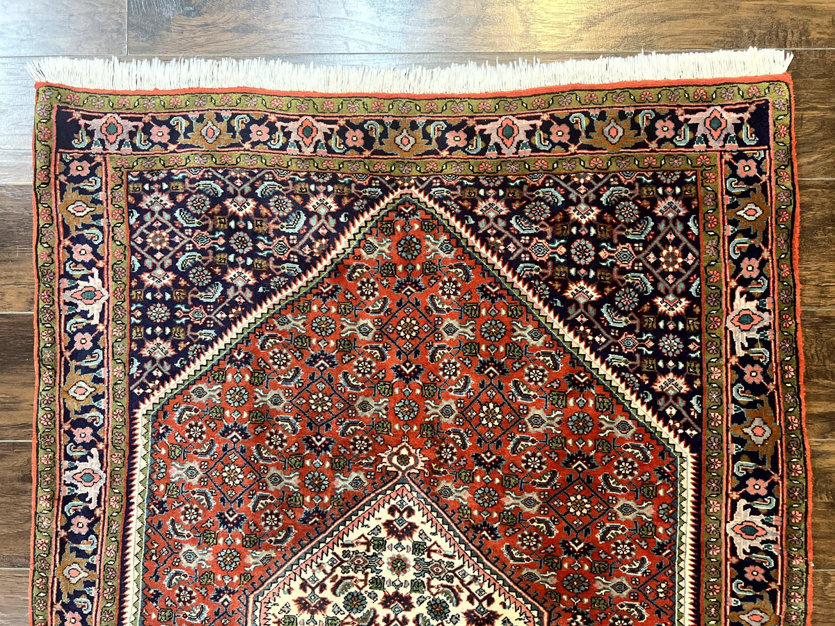 Persian Bidjar Rug 4x5, Finely Hand Knotted Vintage Carpet, Red and Navy Blue, Handmade Wool Rug, 180 KPSI - Jewel Rugs, view 4