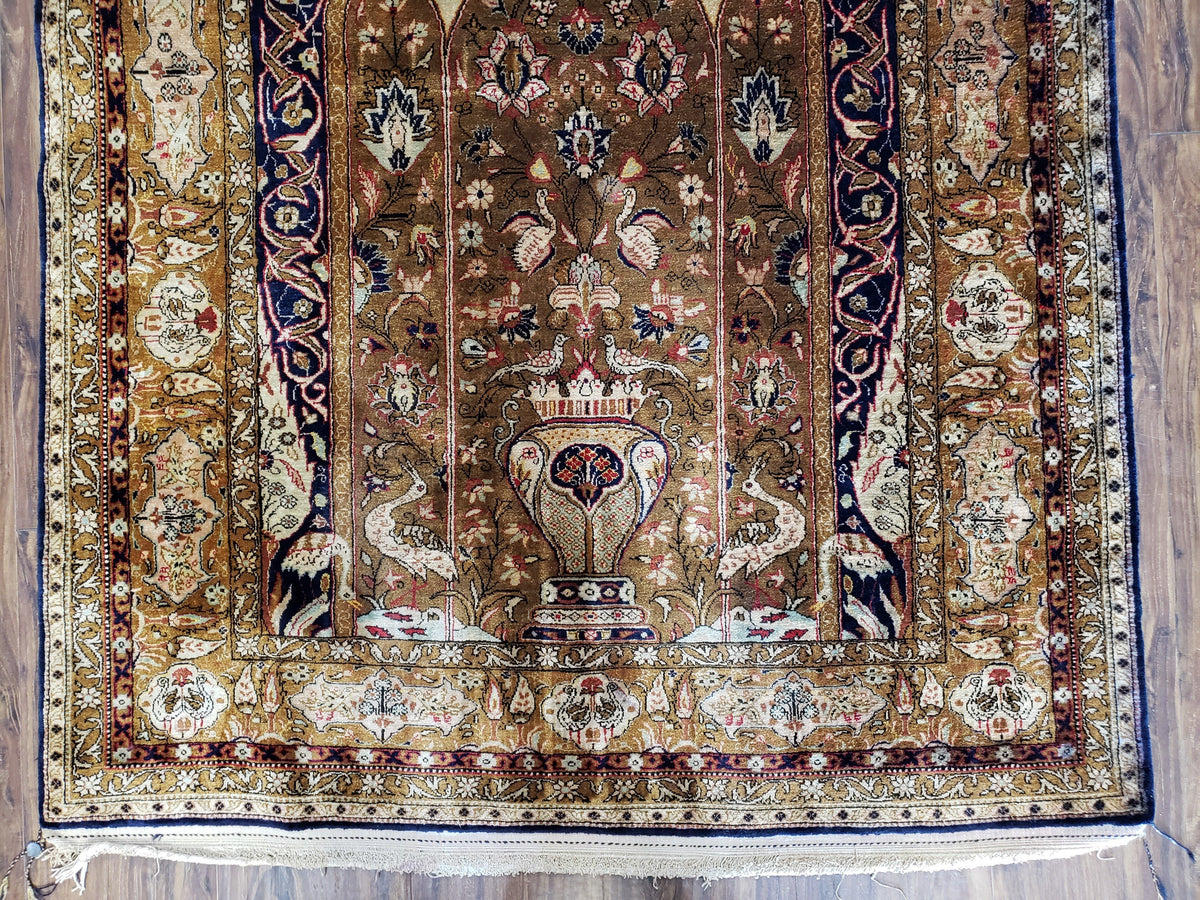 Semi Antique Persian Qum Silk Prayer Rug, Silk, Hand-Knotted, 3'6" x 5' - Jewel Rugs, view 12