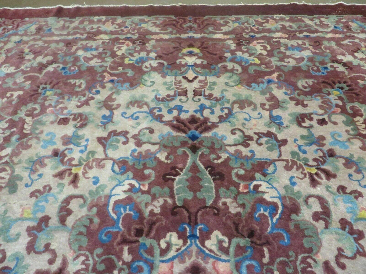 8' X 10' Vintage Handmade Chinese Art Deco Peking Nichols Wool Rug Flowers Nice - Jewel Rugs, view 4