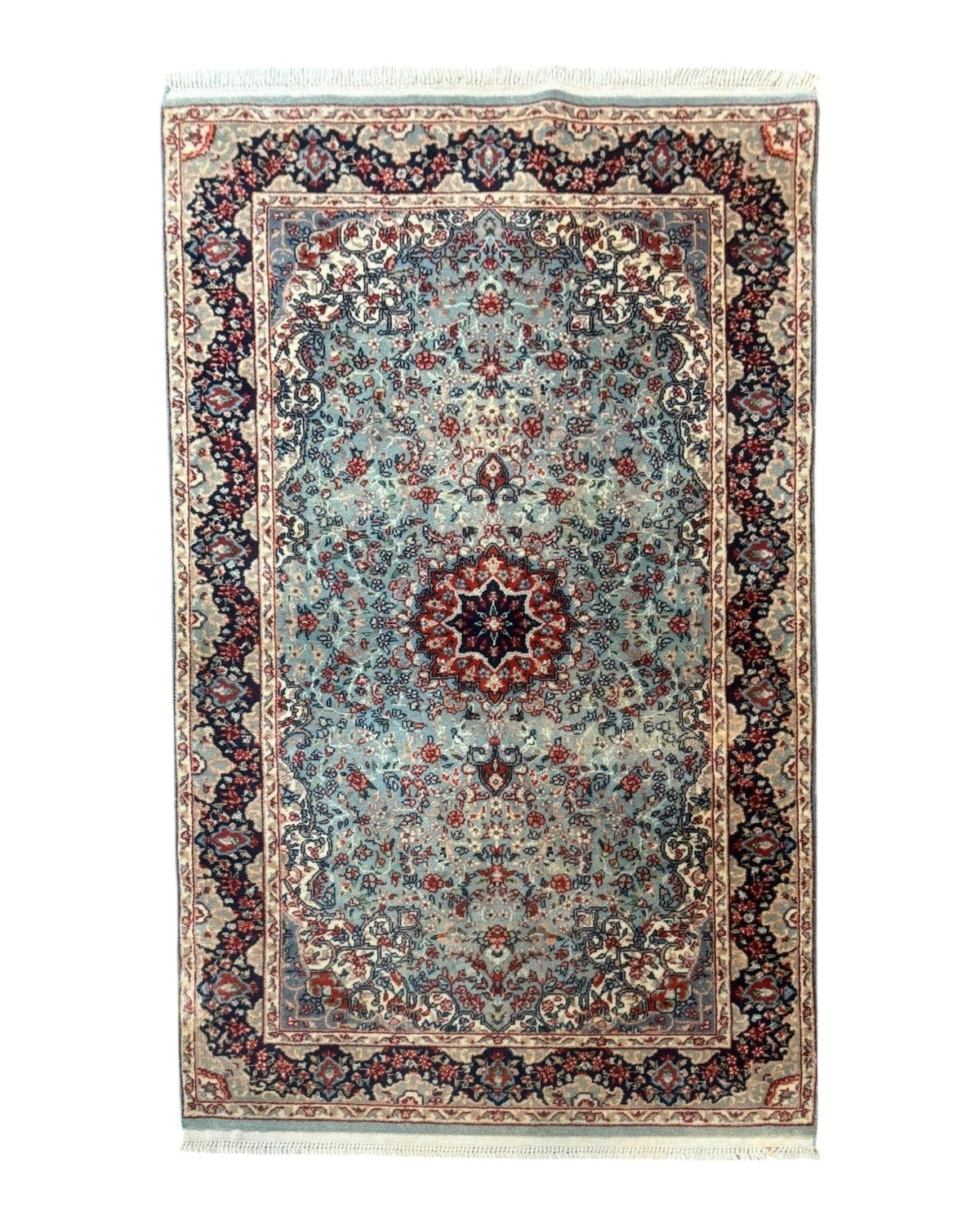 Indo Persian Kerman Rug 3x5, Light Blue, Floral Medallion - Jewel Rugs