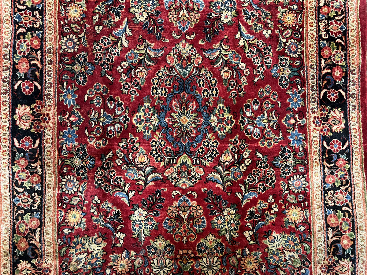 Persian Sarouk Rug 5x6, Hand Knotted Antique 1920s Sarouk, Red Navy Blue - Jewel Rugs, view 4