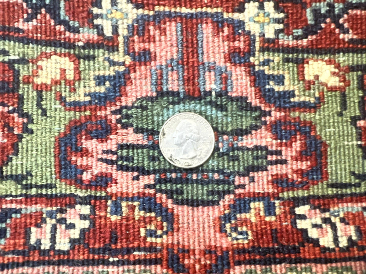 Persian Saoruk Rug 4x5, Navy Blue and Red, Floral, Antique Persian Wool Carpet, Handmade - Jewel Rugs, view 12