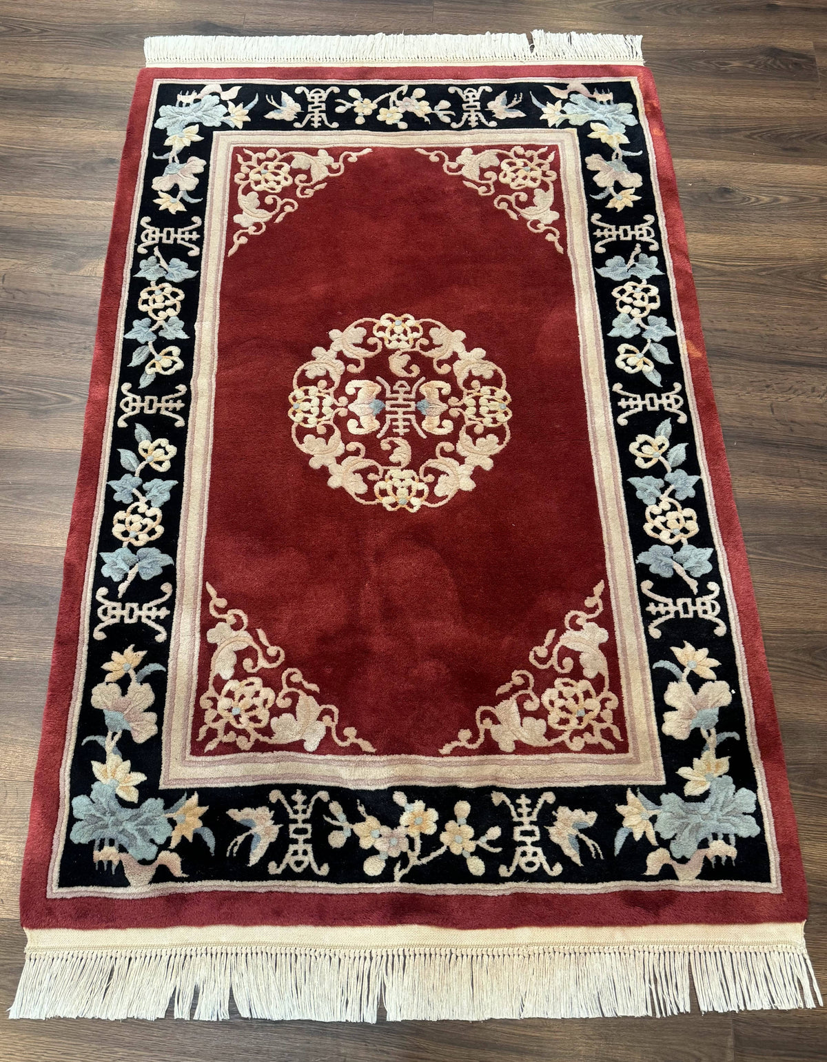 Dark Red Chinese Wool Rug 4x6, Chinese 90 Line Rug, Carving Rug, Handmade, Pair B - Jewel Rugs, view 2