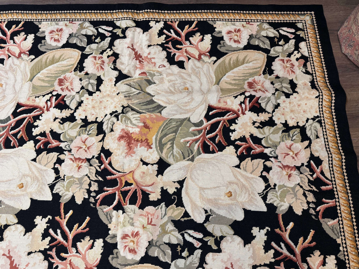 Palace Size Needlepoint Rug 13x17, Extra Large Wool Floral Handmade Carpet, European Design, Botanical - Jewel Rugs, view 8