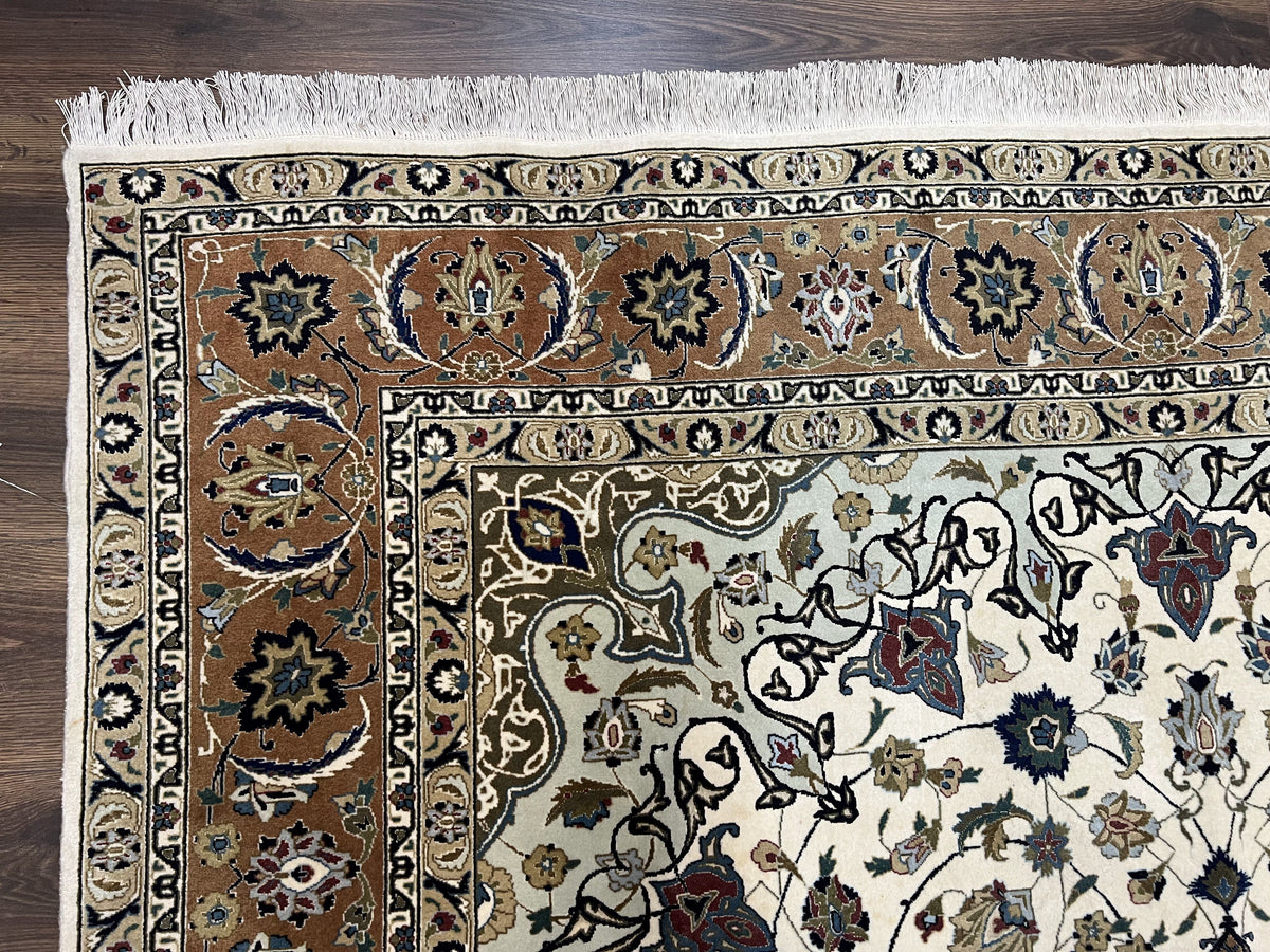 Wonderful Persian Tabriz Rug 7x10, Floral Medallion, Very Fine Oriental Carpet, Ivory - Jewel Rugs, view 6